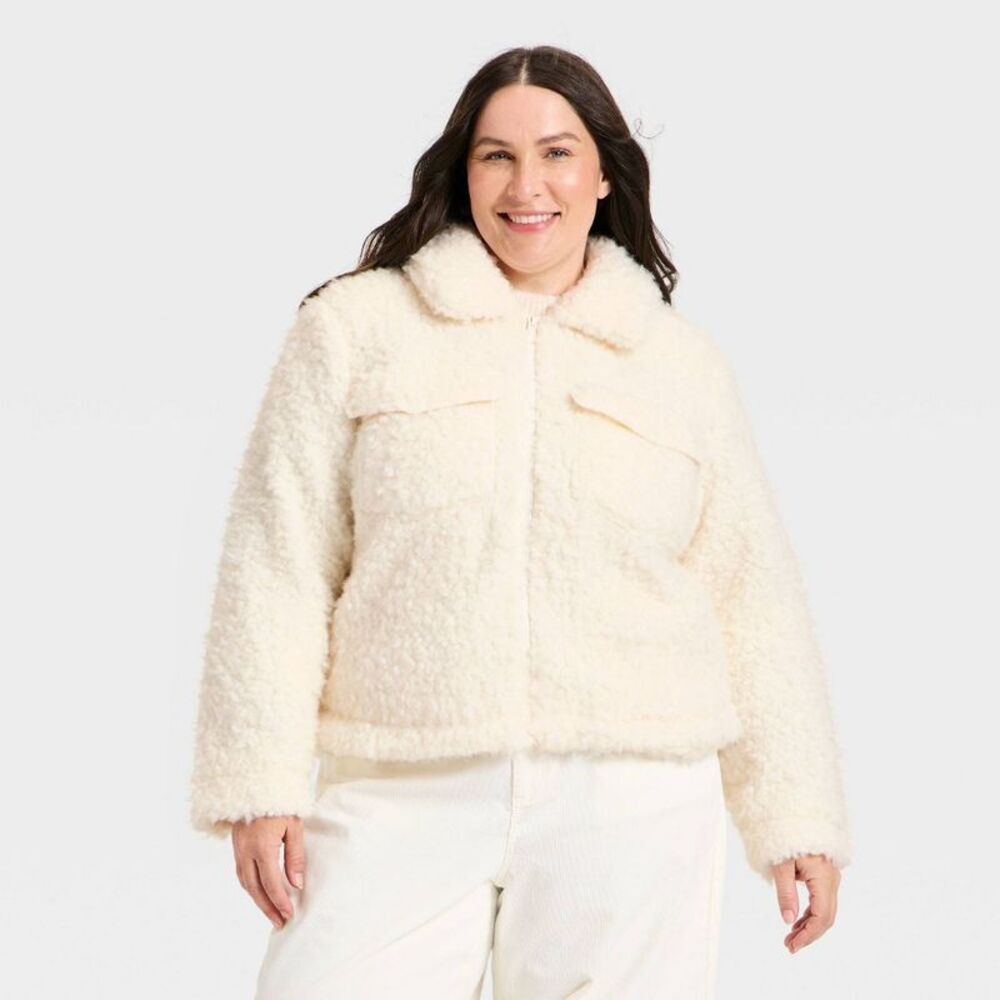 Women's Faux Shearling Jacket - Universal Thread Cream XXL